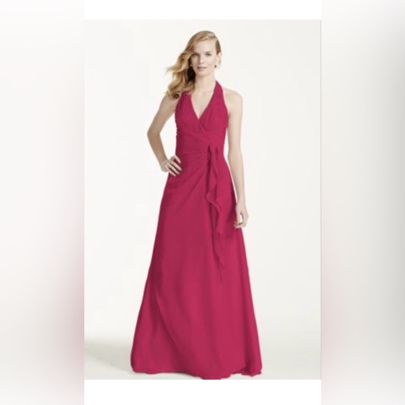 NWT David’s Bridal Halter Long Formal/Ball Prom Dress Gown Red Womens Sz 6 - Picture 1 of 14